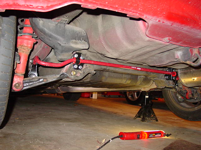 Assemble the sway bar with all of the mounting hardware and attach it to the mounting brackets.